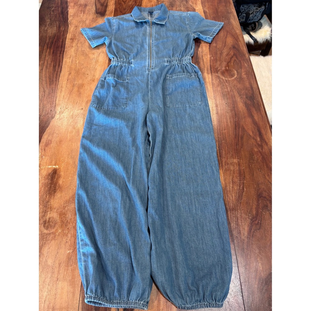 GAP Kids denim jumpsuit kids L blue short sleeve utility boiler suit balloon leg